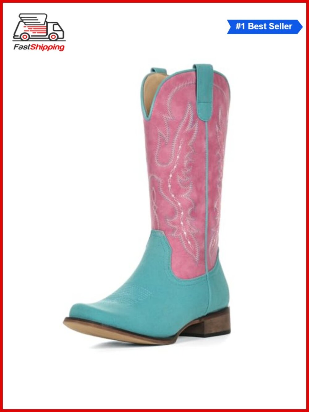 Square Toe Mid Calf Cowboy Boots Women Faux Suede Western Pull On